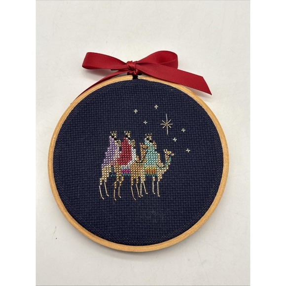 Other - Finished Crosstitch "Three Kings" 4.5"Round, Ornament Or Wall Hanger Christmas